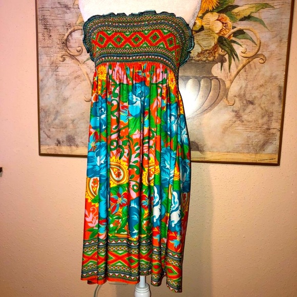 OS Shoreline "Trina Turk Look" Colorful Floral Strapless Swim Coverup - Picture 1 of 12